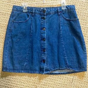 Distressed mini jean skirt